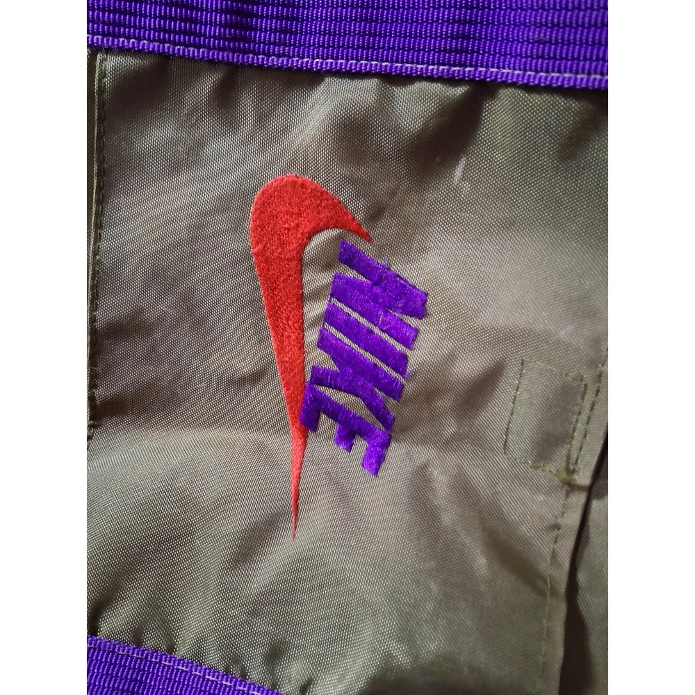 Vintage Nike Duffel Bag Olive Green Purple Red Swoosh Gym Travel Bag Made Korea